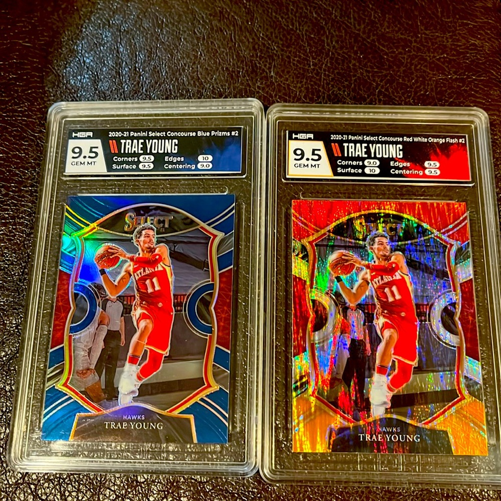 2020-1 Panini Select Con Retail Blue Prizm & RWO Trae Young #2 9.5 Gem Mint BOTH